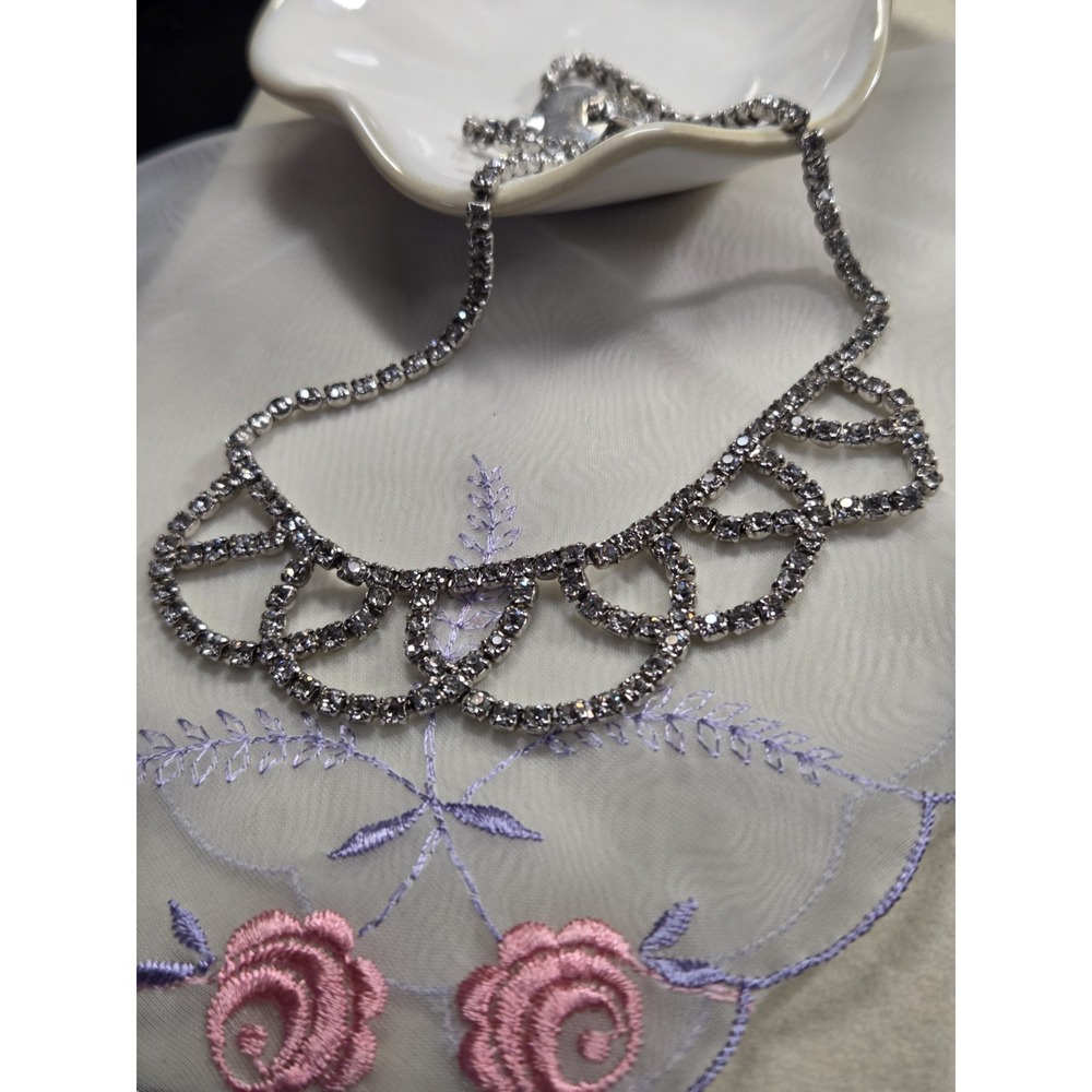Vintage D’VEr’s NY Rhinestone Bib Necklace Art Deco Revival Old Hollywood Bridal